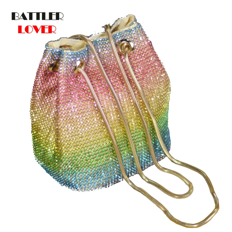 Rainbow Diamond Women Mini Chain Shoulder Purses and Handbags Crystal Clutch Evening Bags Rhinestone Party Crossbody Bag