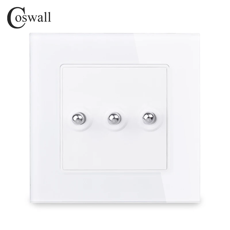 Coswall, простая модная рамка из закаленного стекла с кристаллами, 3 комплекта, 1 способ, тумблер, светильник, переключатель вкл/выкл, настенный выключатель, 16А, переменный ток, 250 В - Цвет: White