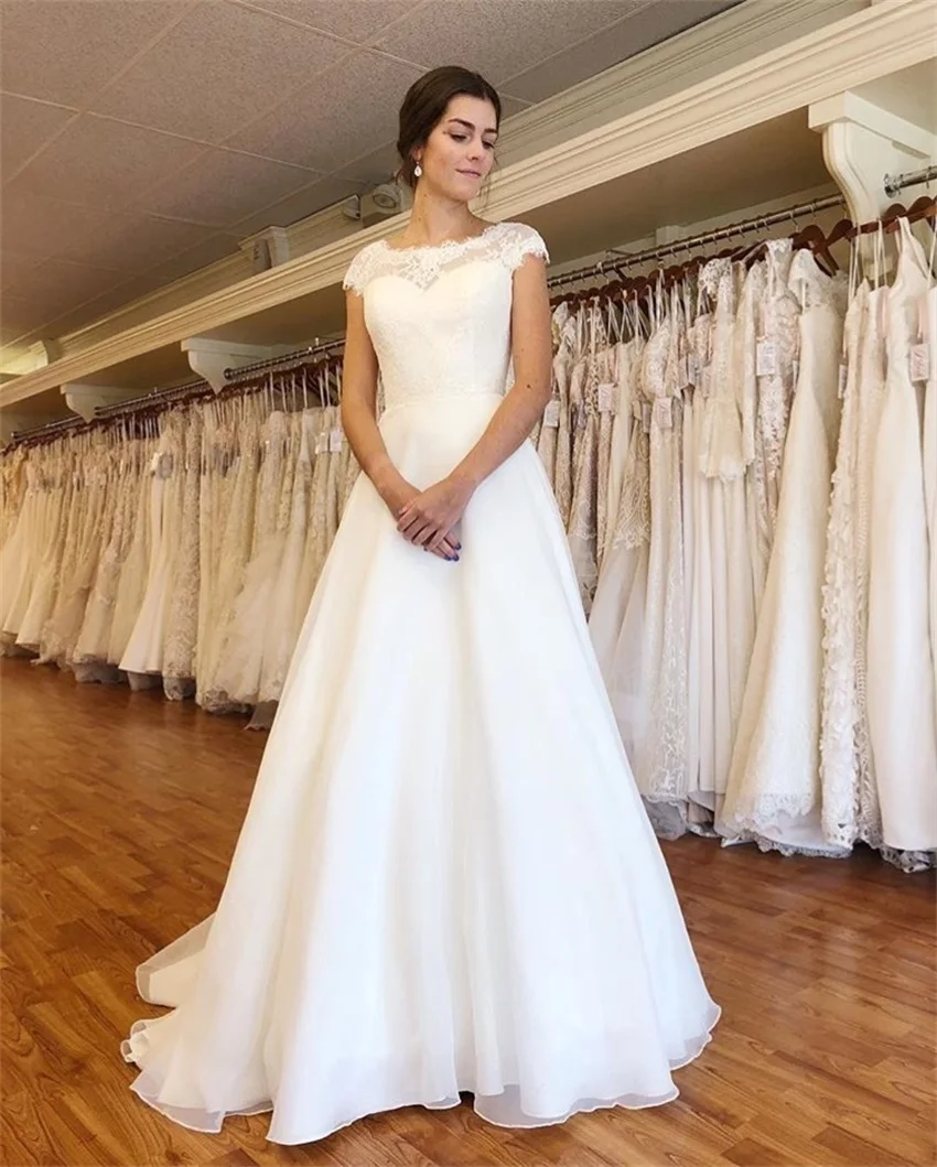 Vestidos-De-Novia-De-encaje-con-mangas-casquillo-l-nea-A-longitud ...