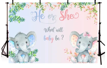 7X5 футов он или она пол раскрывает Маленький слон Baby Shower вечерние фото студия фон виниловый 220 см X 150 см
