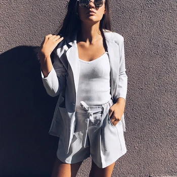 

Fashion Two Piece Set Women Long Sleeve Blazer Top and Short Suits Elegant Office Lady 2pcs OL set Ladies Vintage 2 Piece set