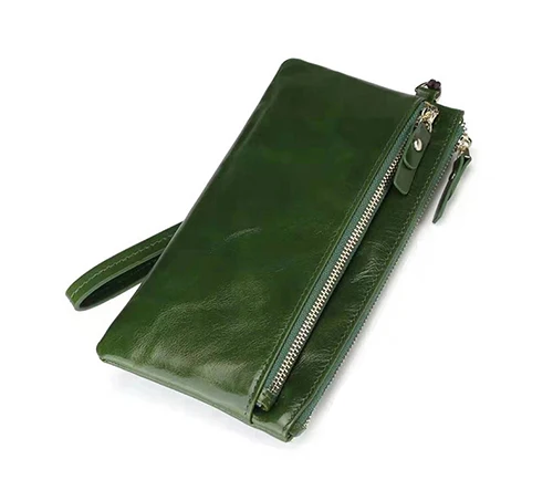 Green COMFORSKIN Premium, Женский кошелек из воловьей кожи, Новое поступление, защищающий RFID кошелек на молнии, вместительный женский кошелек для карт - Цвет: Green