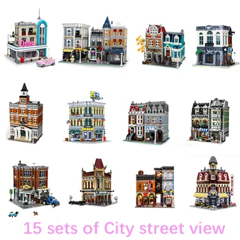 

Building Blocks city street view with 10255 10218 10243 10246 10211 10224 10270 10264 10182 10185 10232 10260 Brick toy for gift