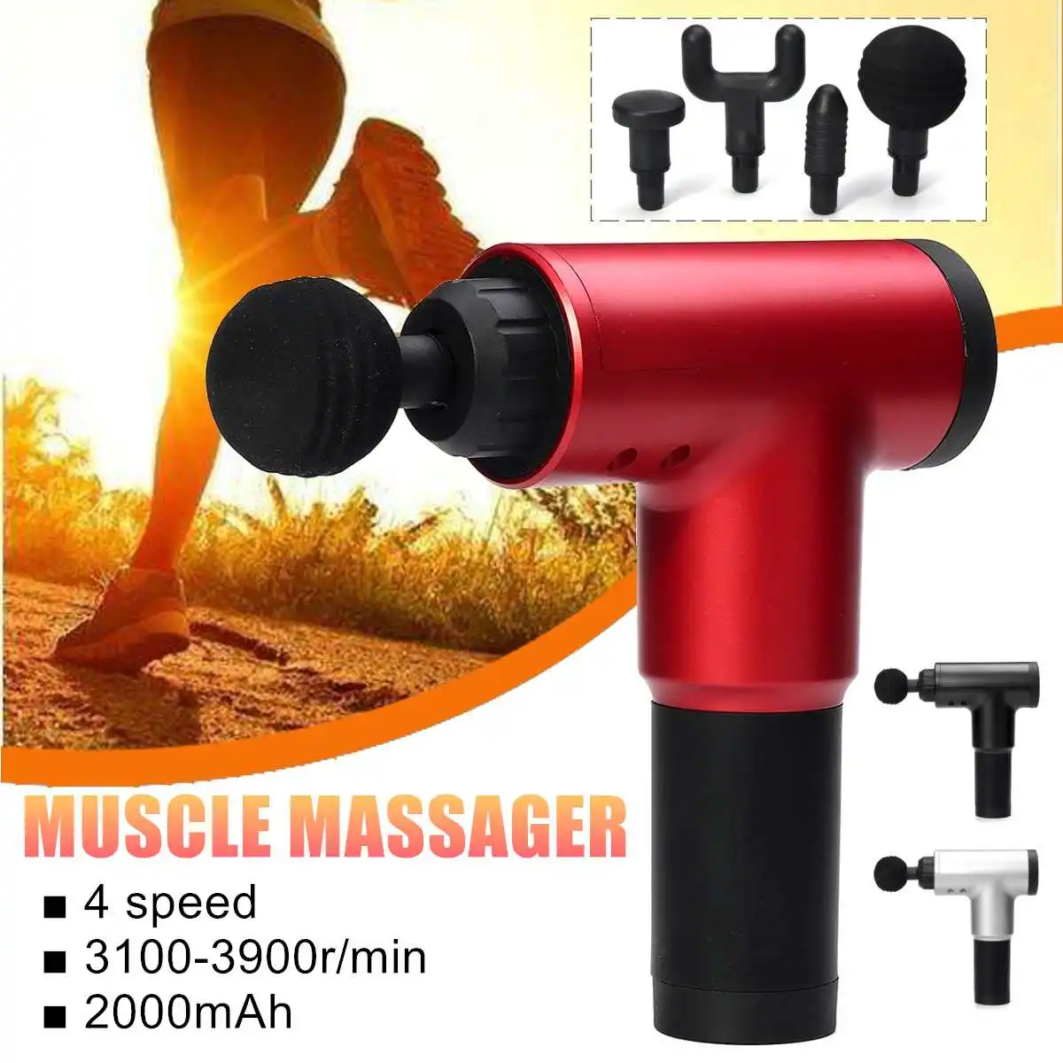 

Adjustable Handheld Tissue Muscle Massage Guns Machine Vibrating Percussive Therapy Massager Relaxation Device 4 Heads AC 220V