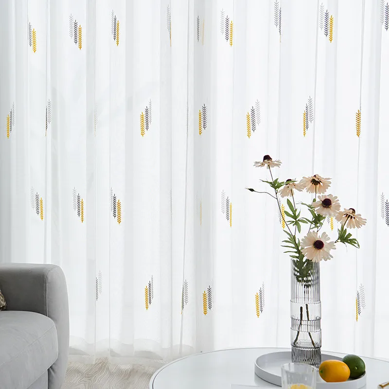 2022 Embroidered Tulle Curtains for Bedroom Voile Curtain Pastoral Sheer Curtain for Living Room Balcony Window Gauze