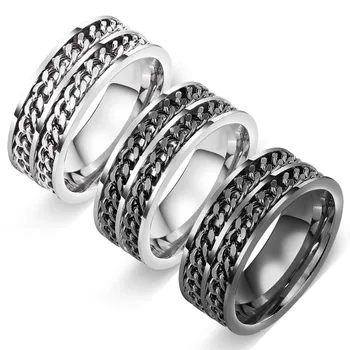 

Couple rings men Rotatable Double layer chains ring men Steel stainless steel ring personality women Accessories Punk wholesale