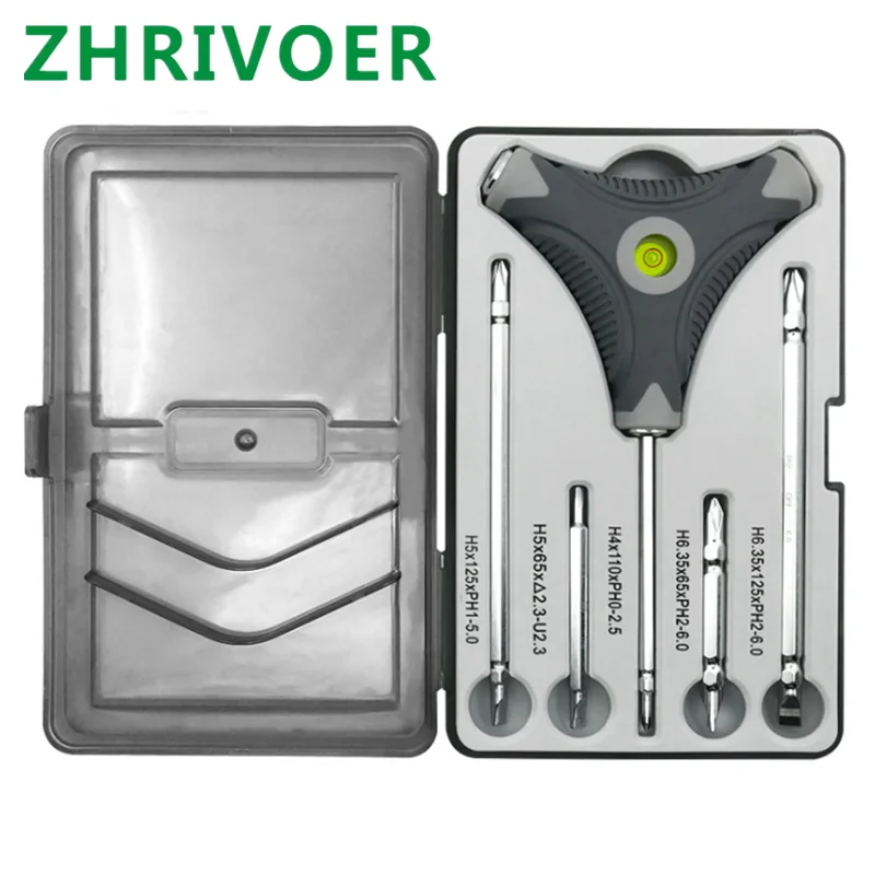 

6-in-1 double head dual purpose screwdriver set with level trigonometric handle computer socket maintenanceofhousehold furniture