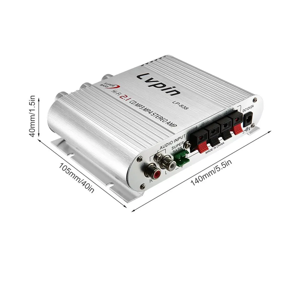 Lepy LP-838 усилитель мощности для автомобиля Hi-Fi 2,1 MP3 радио аудио стерео бас динамик усилитель плеер для мотоцикла дома без разъема питания