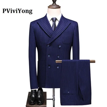 

PViviYong brand 2019 high quality suit men double-breasted stripe Business Suit Three-piece (Jackets + Vest + Pants) 6036