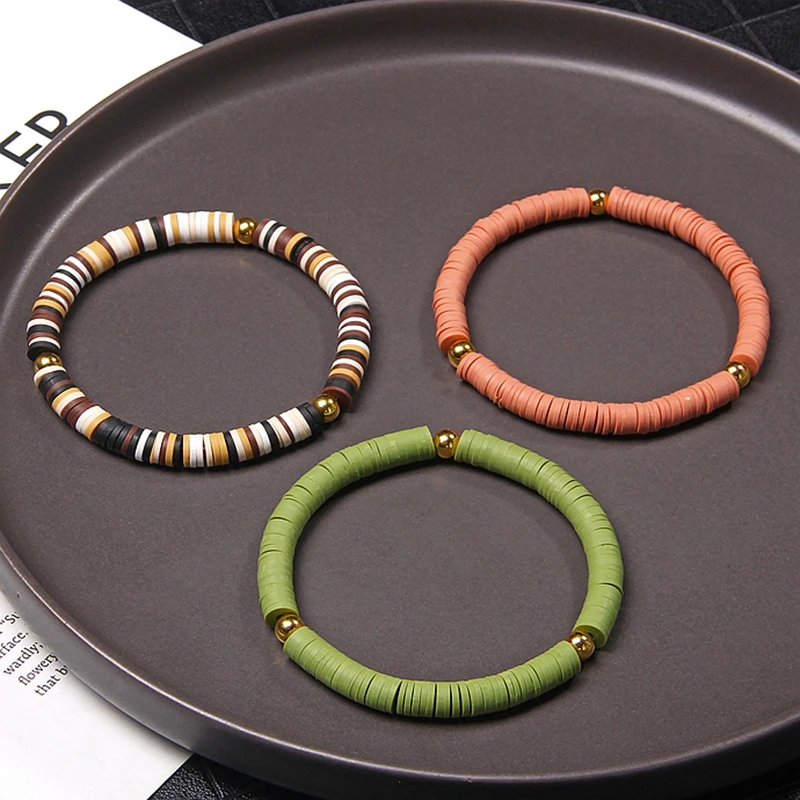 6mm slice em forma de várias cores macio polímero argila pulseira bola de ouro charme bohemia estilo para feminino masculino jóias argile presente
