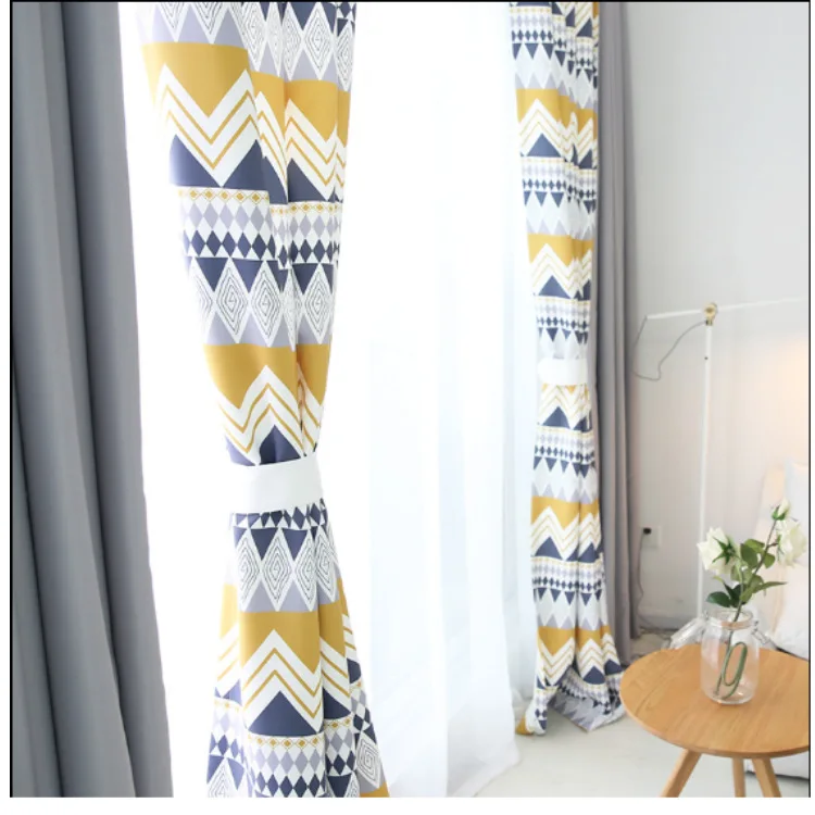 

Simple Modern Stylish Geometric Shading Curtains for Living Dining Room Bedroom French Window Blackout Curtains
