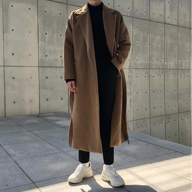 Winter Woolen Coat Men's Fashion Solid Color Oversized Long Woolen Coat Men Streetwear Wild British Style Woolen Jacket Mens Winter Woolen Coat Men's Fashion Solid Color Oversized Long Woolen Coat Men Streetwear Wild British Style Woolen Jacket Mens