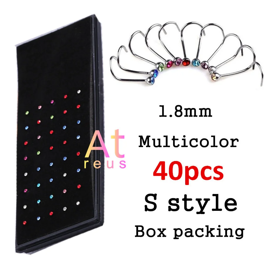 40pc S multiclor box 60/40/24/10 шт. панк S Стиль для пирсинга носа украшения для губ, ювелирное изделие для тела для Для мужчин Для женщин шпильки 1,8 мм Палочки дропшиппинг Нос Кольца Сталь - Окраска металла: 40pc S multiclor box