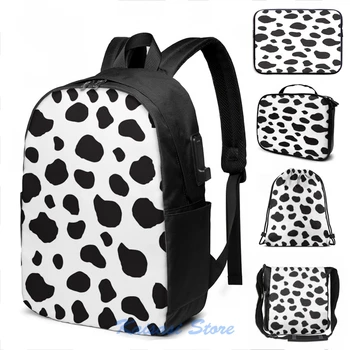 

Animal Print (Cow Print) Cow Spots - White Black USB Charge Backpack men School bags Women bag Travel laptop bag