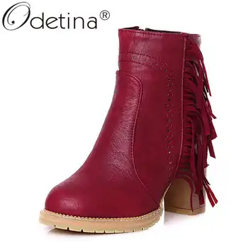 

Odetina Women Fashion Side Zipper Block Extreme High Heel Ankle Boots Lady Winter Sewing Fringe Hollow Out Round Toe Short Boots