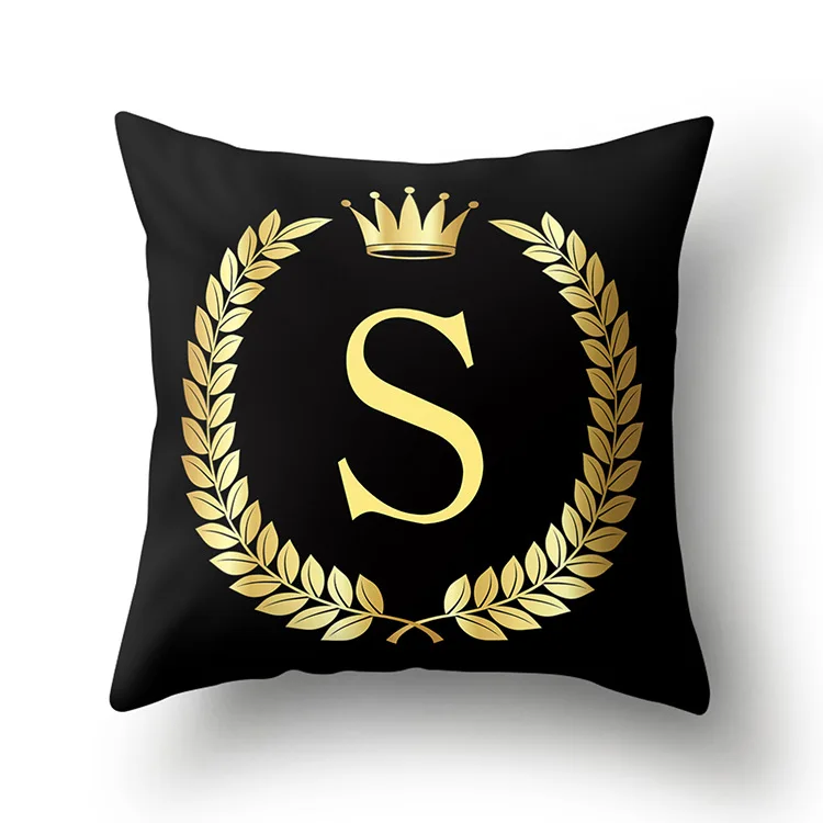Hcf4f169b18334aceaf9c0897fe6eee32L 1Pcs Black Golden Crown Letter New Year Accessories Polyester 43*43cm Cushion Cover Sofa Home Decoration Throw Pillowcase 40553