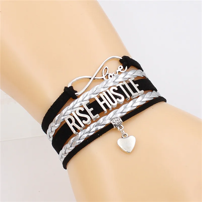 Винтажный черный и белый алфавитный браслет новая мода античный подъем HUSTLE