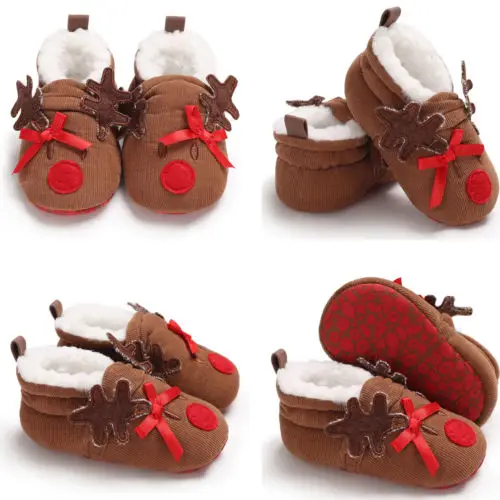 Focusnorm Christmas Baby Girl Boy Snow Boots Winter Half Boots Infant Kids New Soft Bottom Shoes