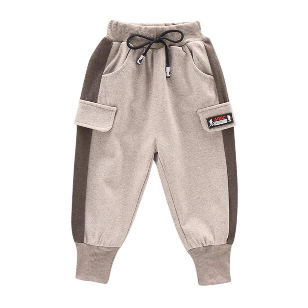 D-Beige Harem Pants Boys Children Sport Pants Plaid Patchwork Long Pants Boys Harem Pants Loose Pants Autumn Pocket Outfits N8 - Цвет: D-Beige