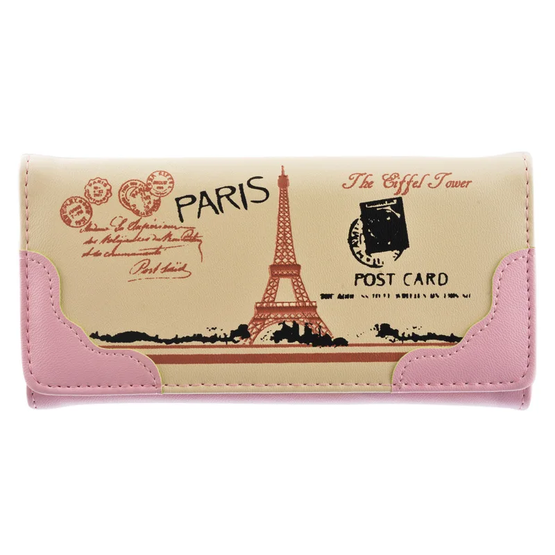 

Wallet Women Pu Leather Hasp Zipper Card Holders Eiffel Tower Cash Pocket Girl Money Purses Female Wallets Slim Wallet 18.5*9cm
