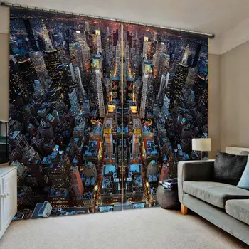 

High Building Curtains Blackout Curtains European Curtains Photo Painted 3D Curtain Living Room Night City Building Curtains