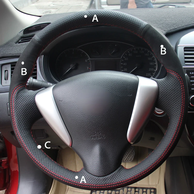 Ручное шитье DIY автомобильный чехол на руль из замши для Nissan Tiida Sylphy 2012- Versa- Versa Note NV200