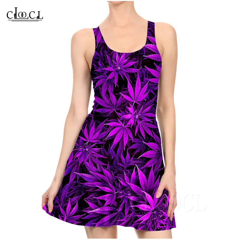 Women Vest Pleated Plus Size Dress 3D Print Hemp Leaves Graphic Sleeveless Dress Summer Slim Mini Sexy Dress Beach Party Dresses (3)