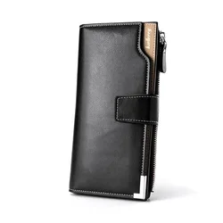 Baellerry Men's Wallet Luxury Long Vintage Clutch Men Leather Multi-Card Bit Retro Card Holder Clutch Wallets Purses Phone Bag