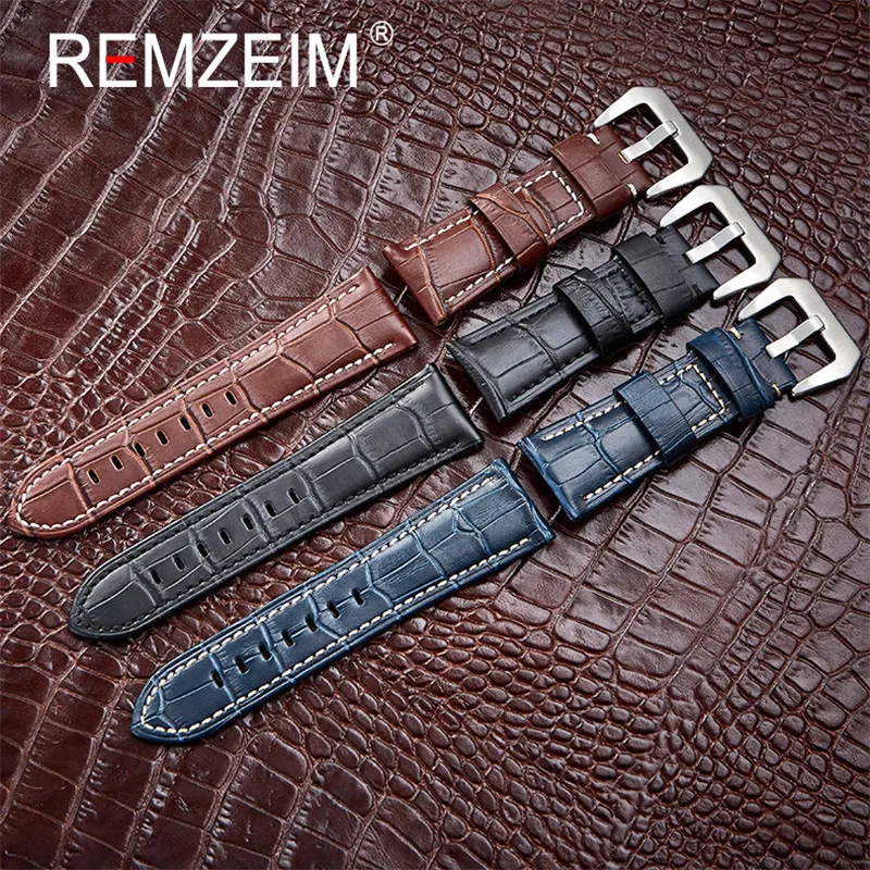 Premium Genuine Leather Watch Band Strap in Blue with Solid Metal Buckle