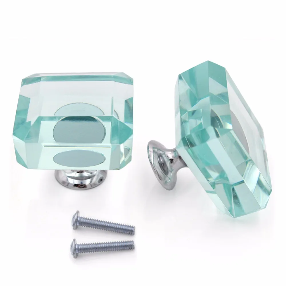 Kitchen Cabinet Cupboard Furniture Door Handle Crystal Glass Knob Dresser Wardrobe and Drawer Pull Transparent Quality Square K9|Ручки
