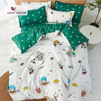 

SlowDream Bedding Set Fresh Duvet Cover Flat Sheet Pillowcase Decor Bedroom Comforter Cover Bed Linen Set For Single Double k