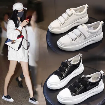 

Autumn 2020 new Leather women's Platform white shoes Sneakers fashion casual sports shoes student Buckl Strap small white shoes