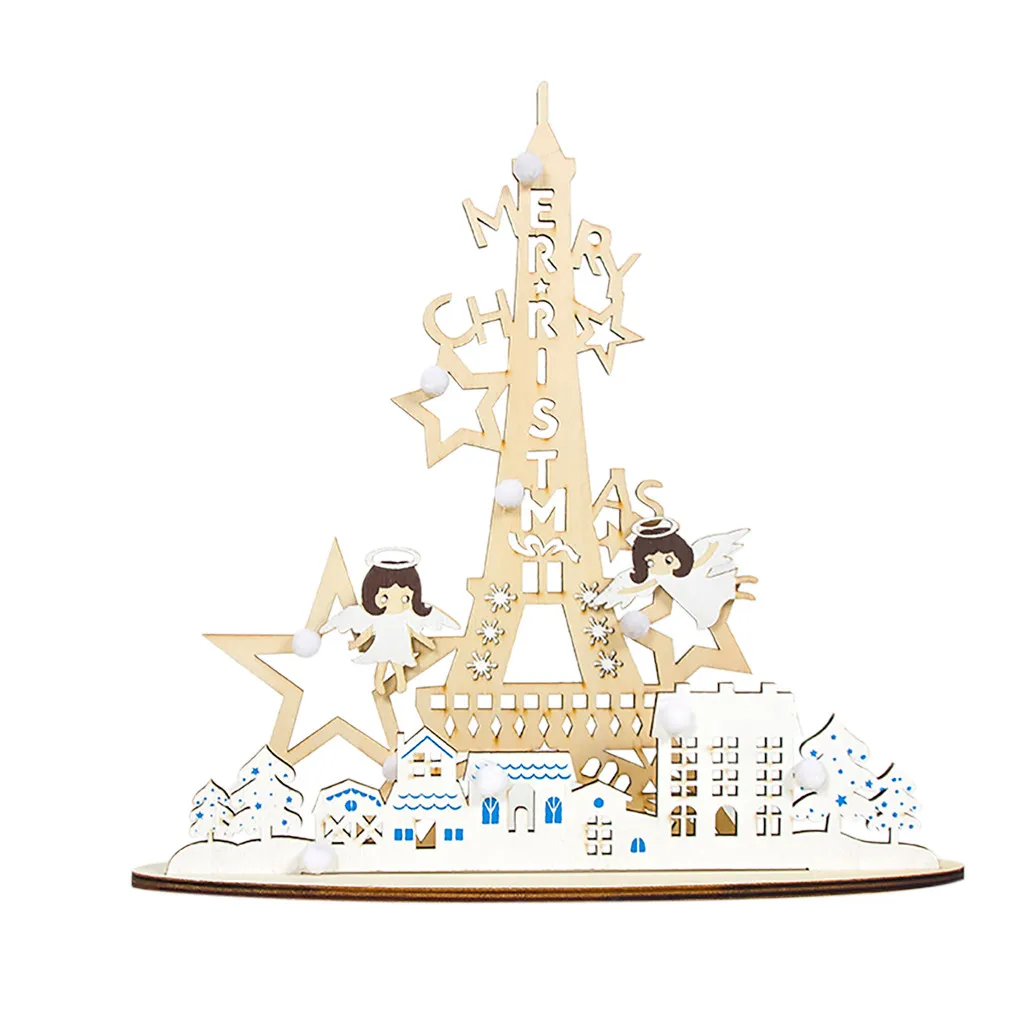 Handmade Christmas Home Decorations Creative Angel Tower Wooden Tree Painted DIY Decor Xmas Gifts Toys /C | Дом и сад