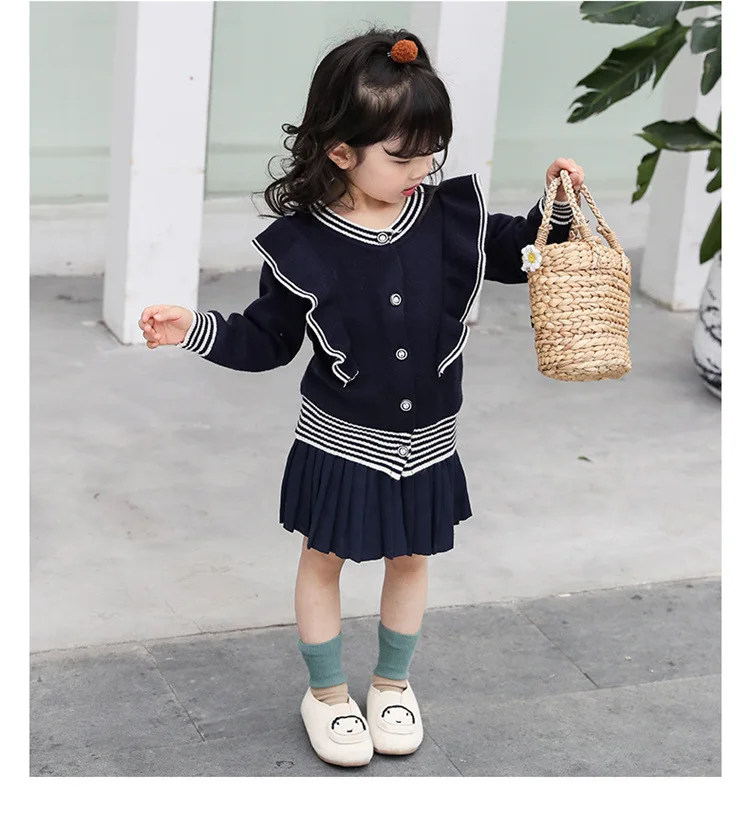 Пальто-свитер для девочек стильный Детский кардиган с оборками в Корейском стиле на весну и осень, топы, вязаный свитер с длинными рукавами, 19