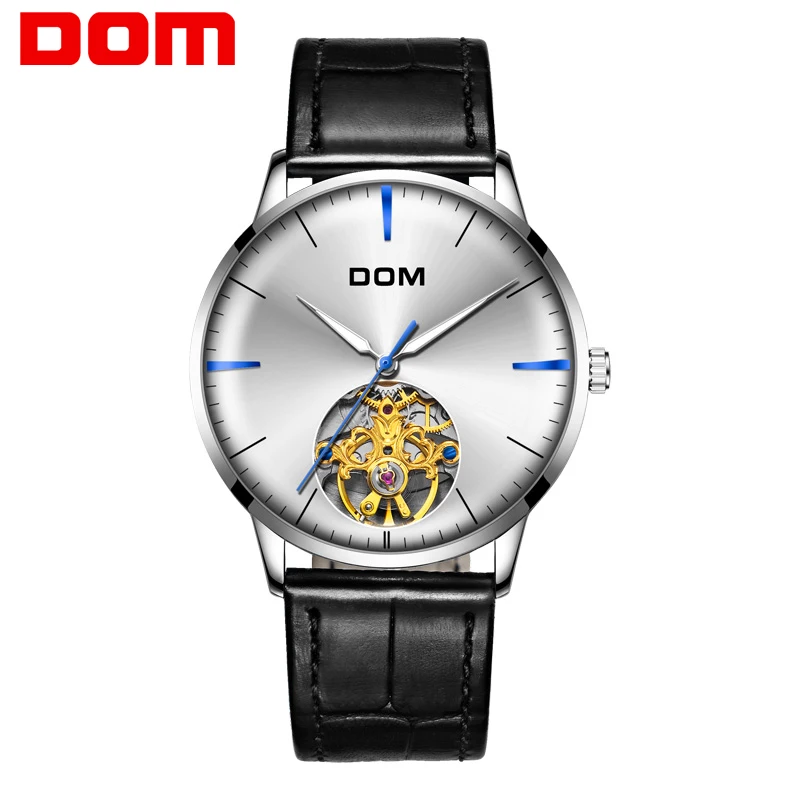 Модные мужские часы DOM s, Топ бренд, роскошные часы со скелетом, мужские спортивные кожаные автоматические механические наручные часы, M-1268L-7M