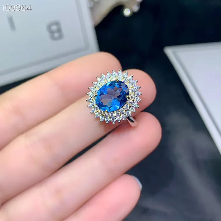 KJJEAXCMY ювелирные изделия из стерлингового серебра 925 пробы, инкрустированное натуральным голубым топазом кольцо для женщин, модная Поддержка обнаружения