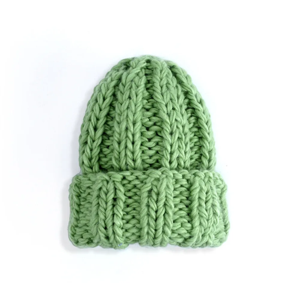 Зеленый Women Hand Made Knitting Hat Beanies for Women Winter Warmer Ear Thick Soft Beanie Cap Lady Fashion Chunky Knitted Rib Hats - Цвет: Зеленый