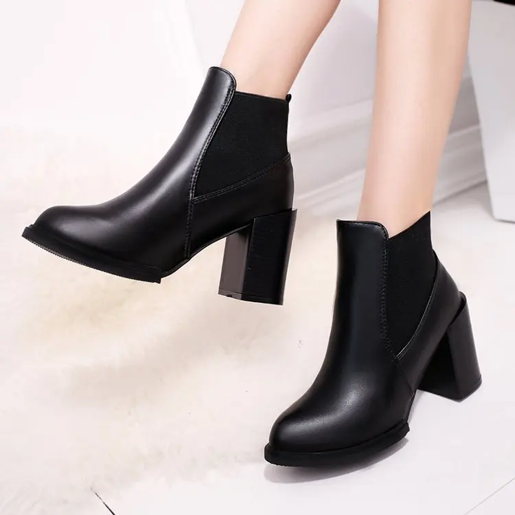 

Women Boots Comfy Square High Heel Ankle Boots Fashion Pointed Toe Zipper Boots Autumn Winter Ladies Shoes dfv67