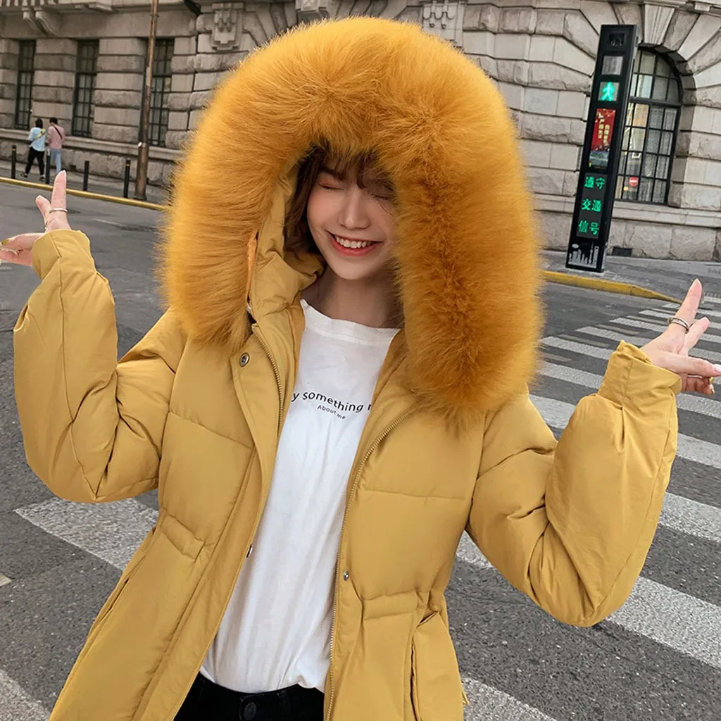 Feitong женская одежда плюс размер зимнее пальто женская верхняя одежда с длинным рукавом куртки с капюшоном ватные карманы бандажные пальто
