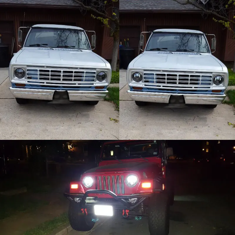 2pcs 7inch 12v/24v LED Headlight for Lada Niva Bulbs Amber White Halo Angle Eyes Led Headlamp for Jeep Wrangler JK TJ LJ
