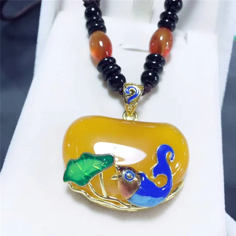 LETSFUN Fine Jewelry 925 Серебряный инкрустированный натуральный халцедон перегородчатая подвеска в виде золотой рыбки ожерелье свитер цепь Подарки