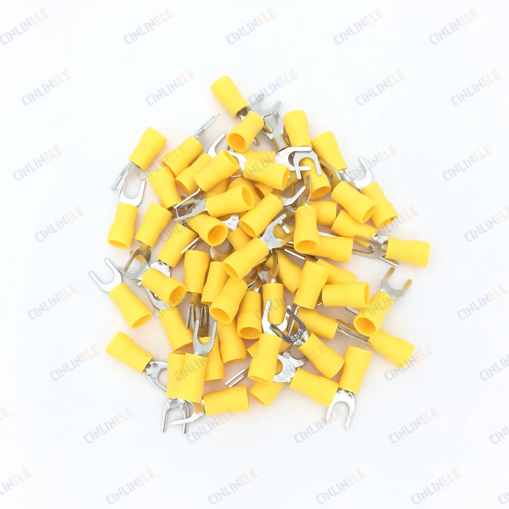 500 шт. обжимной вывод SV 5,5-6 AWG12-10 2,63-6.64mm ^ 2 обжимные вилка Spade желтый Вилка Терминал латунь SV5-6