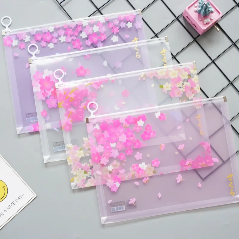 

Cherry Blossom Series A4 Transparent Abrasive File Bag Document Bag File Folder Stationery Filing Production