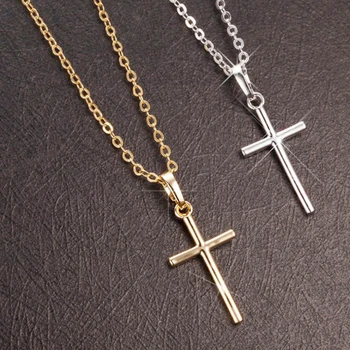 Simple Fashion Cross Chain Necklace For Women Men Luxury Ladies Gold Jewelry Pendant Necklaces Crucifix Christian Ornament Gifts