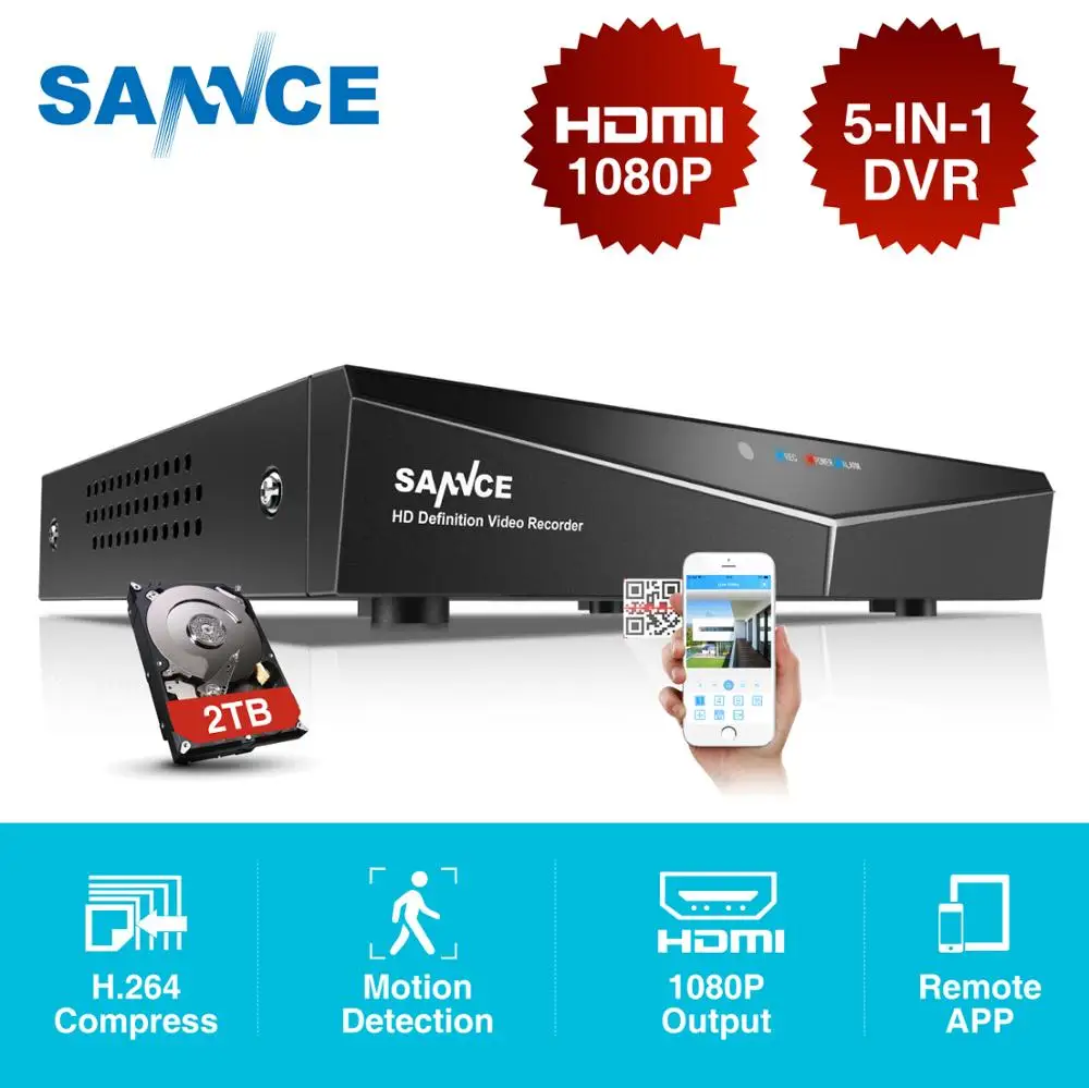 SANNCE 8 канальный TVI DVR AHDM 5 в 1 1080N охранная система видеонаблюдения 8CH Mini Hybrid HDMI для