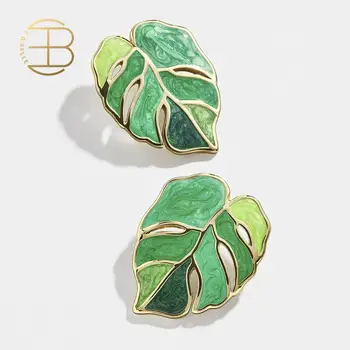 

2020 Fashion New Enamel Gradient Green Leaf Stud Earrings For Women Designer Statement Earring Girl's Summer Earring