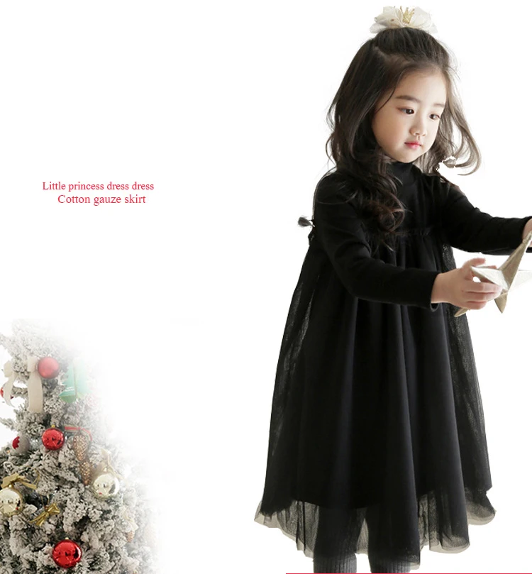 New Girls Dresses velvet Long Sleeve cotton soild color long-sleeved Black Princess Dress Winter children's clothes | Детская одежда