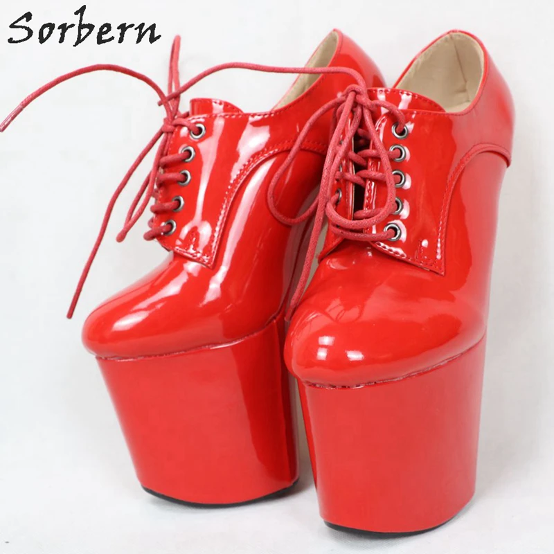 Sorbern черные блестящие Для женщин; туфли-лодочки на шнуровке; обувь на толстой платформе без пятки с каблуками-копытами; дизайнерские Обувь на высоких каблуках для Для женщин цвет на заказ