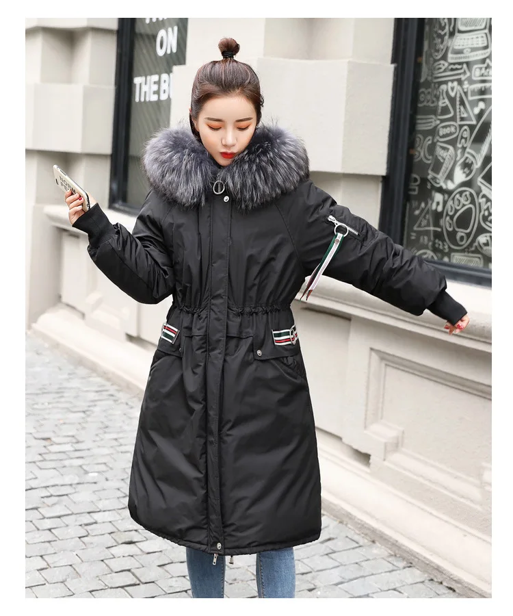 WOMEN'S Dress down Feather Winter Mid-length Warm Hooded Fashion Raccoon Fur Collar 90 Cloth Boutique down Jacket