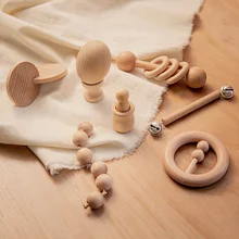 

5/7pc Baby Montessori Educational Toys Wooden Teether Music Rattles Graphic Cognition Early Educational Children Toys Set